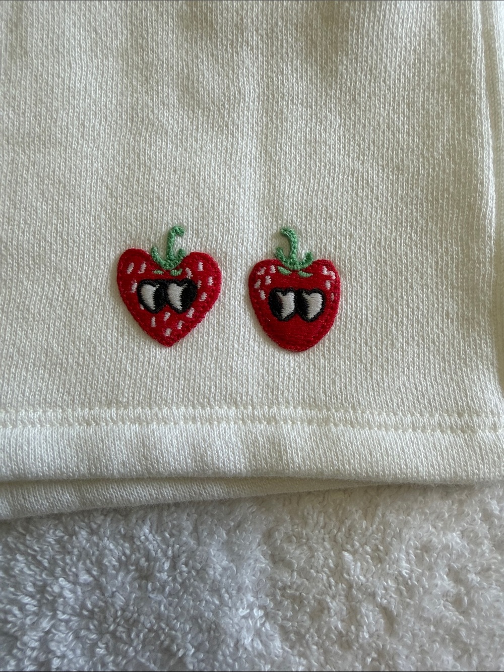 PINK Victoria's Secret White Athletic Knit Shorts with Strawberry Patch - Picture 4 of 5